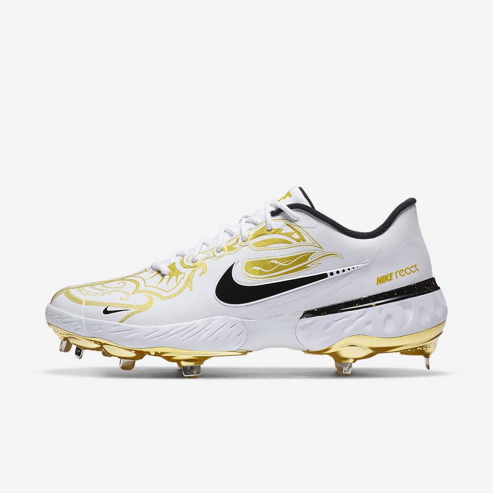 Crampon Baseball Nike Alpha Huarache Elite 3 Low Premium Blanche 4396-072 White/Metallic Vivid Gold/Black Homme | PVP-40017157